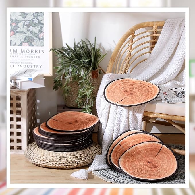 Woanger 24 Pcs Carpet Circle Seats 13.78 Inch 3D Digital Print Wood Tree Round Floor Cushion Soft Warm Small Mat Circle for Preschool Classroom Seating Home Couch Sofa Bedroom Living Room Decor