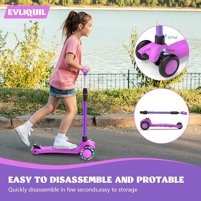Kids Scooter,LED Lighted Wheels and 3 Adjustable Height Handlebars Scotters for Kids 3-12,3 Wheel Toddler Kick Scotter for Boys & Girls up to 132 Lbs.