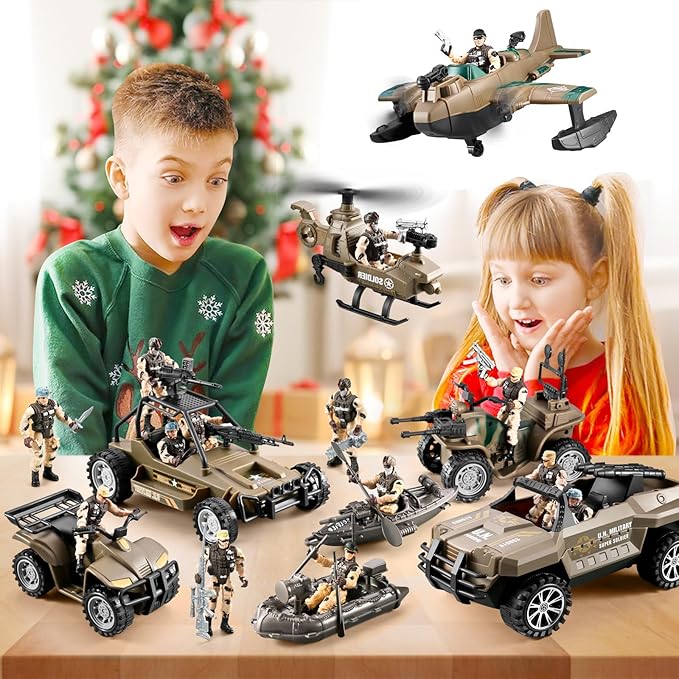 56-in-1 Army Men Toys for Boys 4-7 6-8 8-12, Military Truck/Helicopter/Kayak Boat/Motorcycle/ Army Men Action Figures/Weapon Gears, Army Toys for Boys Kids Birthday Gifts Party Favors