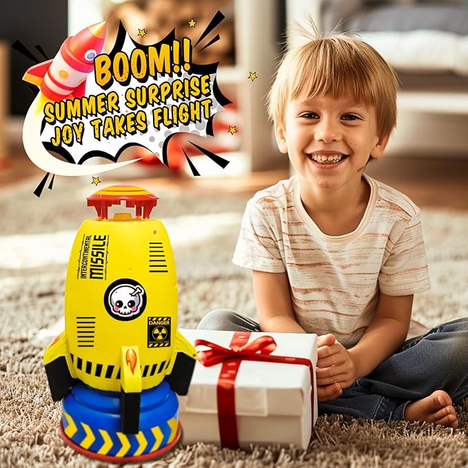Outdoor Water Sprinkler Toys for Kids, Summer Water Rocket Sprinkler Launch Toys for Kids, Ideal Holiday Backyard Lawn Game Water Toy Birthday Gift for Boys Girls 3 Years and Up (Yellow)