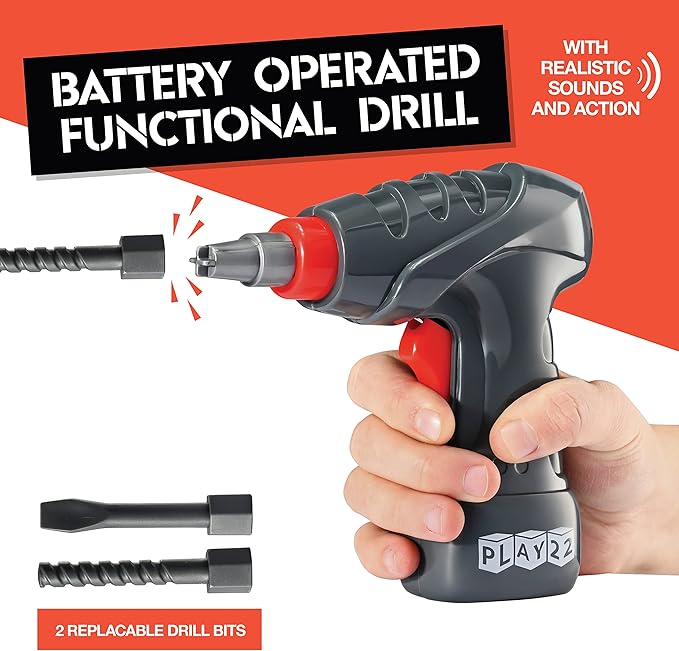 Play22 Kids Tool Set Bench 76 Pc - Toddler Tool Bench Set with Electronic Play Drill - Stem Educational Toy Pretend Play Construction Work Shop - Preschool Toy Gift for Kids Children Boys and Girls