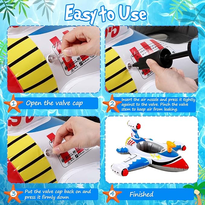 Civaner Inflatable Pool Float Toddler Swimming Float Boat with Water Gun for Kids Blow up Swimming Tube Ride-on Airplane Pool Floaties for Summer Pool Beach Outdoor Party Supplies