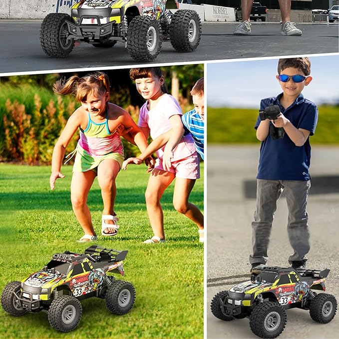 Remote Control Car for Kids Ages 6-12, High-Speed 2.4GHz Monster Truck with Flash LED Lights & Two Rechargeable Batteries – 80 Min Playtime, Off-Road Adventure Toy for Boys & Girls