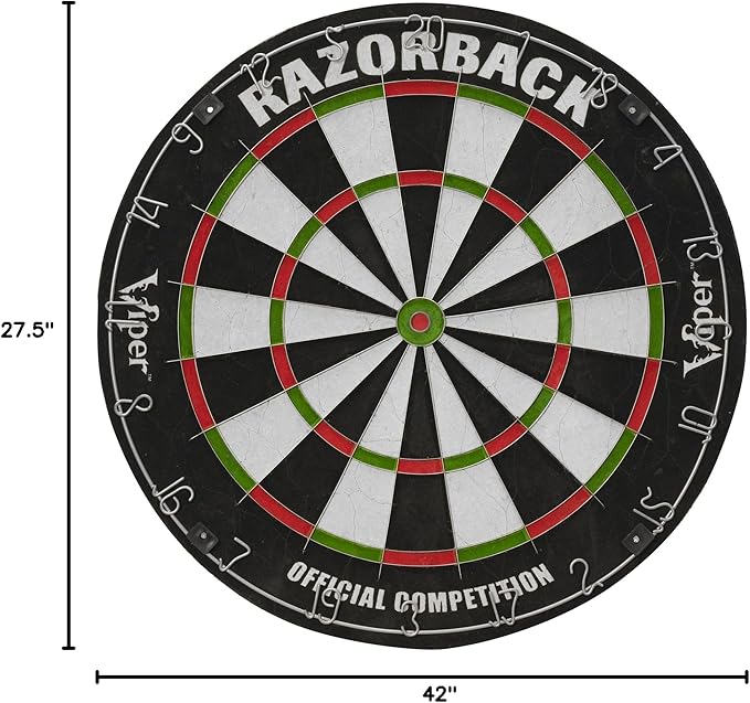 Viper Metropolitan Solid Wood Cabinet & Sisal/Bristle Dartboard Play-Ready Bundle: Elite Set (Razorback Dartboard, Darts and Laser Throw Line), Mahogany Finish