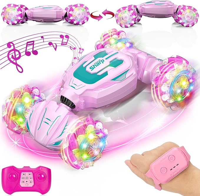 Gesture Sensing RC Stunt Car, Pink Remote Control Car for Girls Birthday Gifts, Pink RC Car for Kids Age 6-12, 2.4Ghz Hand Controlled Twist Cars, 360° Rotating Cars Toy for Girls Age 8 9 10 11+