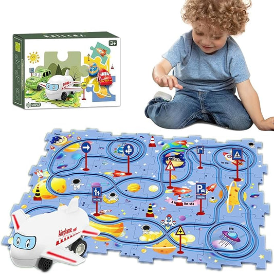 25PCS Puzzle Racer Kids Car Track Set, Space Jigsaw Puzzle Racer Car Track Set Puzzle Track Car Play Set Preschool Gifts for Kids Christmas Birthday Gift for Boys Girls