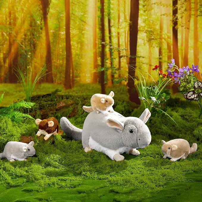 MorisMos 5 Pcs Rat Stuffed Animals, 19" Mom Mouse with 4 Babies, Realistic Stuffed Rat Plush Toys for Kids, Boys, Girls