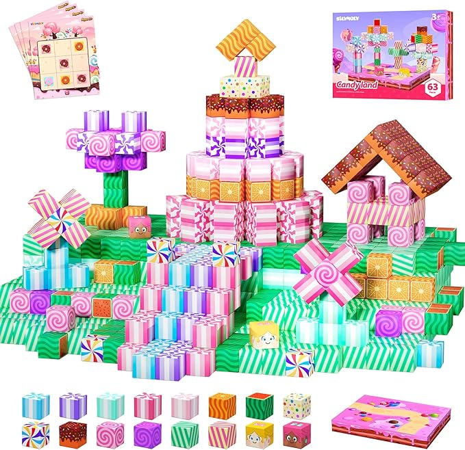 Magnetic Blocks Candy Land Edition, Magnetic Tiles Building Blocks Boys & Girls Toys Age 3-5 4-8 5-7 Sensory Gift for Kids,Magnets Cubes,Upgraded STEM Gift 1.2 Inches