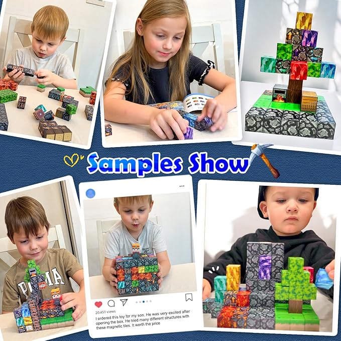 100PCS Magnetic Blocks Building Toys, Gem Cave Adventure Building Craft, Learning Sensory Toys for Boys Girls Age 3-12, Game Gift for Kids Little Gamers