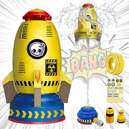 Outdoor Water Sprinkler Toys for Kids, Summer Water Rocket Sprinkler Launch Toys for Kids, Ideal Holiday Backyard Lawn Game Water Toy Birthday Gift for Boys Girls 3 Years and Up (Yellow)