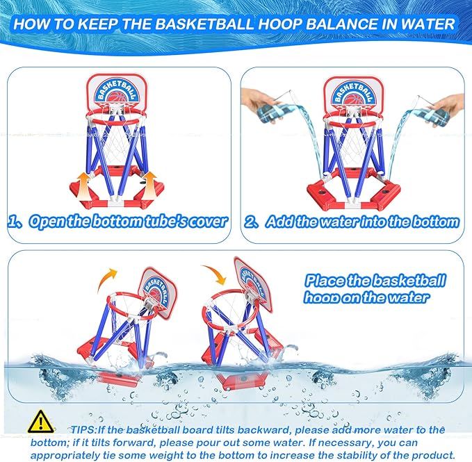 Swimming Basketball Hoop For Pool - Above Ground Floating Hoops with Backboard And 4 Balls,Summer Water Outdoor Indoor Games Set For Kids,Cool Family Play Fun Gifts Toy For Boys Girls Adults (Blue)
