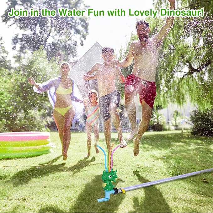 MoKo Water Sprinkler for Kids, Dinosaur Toddler Outdoor Toys with 4 Wiggle Tubes and Hose Clamp, Outdoor Play Toys Spray Up to 8ft, Summer Water Toys Sprinklers for Yard Lawn Garden, 1 Pack, Green