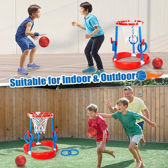 GMAOPHY Pool Basketball Hoop, 2-in-1 Poolside Floating Pool Basketball Game, Swimming Pool Games for Kids Adults Indoor Outdoor Play, Water Play Toy Family Party, Includes Hoop, Balls, Pump