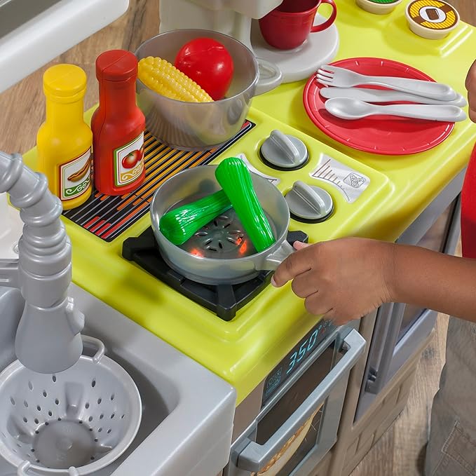 Step2 Contemporary Chef Kids Kitchen Playset, Indoor/Outdoor Kitchenette, Interactive Play with Lights and Sounds, Made of Durable Plastic, Includes 25 Piece Toy Accessories, For Toddlers 2+ Years Old