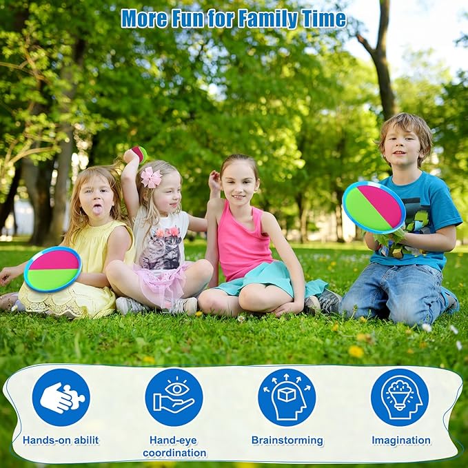 Aywewii Toss and Catch Ball Set Kids Games, Beach Outdoor Toys for Kid with 6 Paddles and 3 Balls Kids Toys Outside Boys Game Age 3-12 Easter Basket Stuffers Birthday Gift