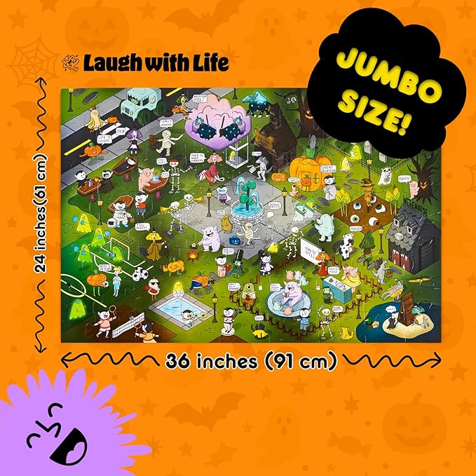 72 Piece Halloween-Themed Joke Floor Puzzle for Kids – Spooky Fun with a Joke on The Back of Every Piece – Made in USA – Perfect for Ages 6+, XL Puzzle Size Assembled 24" x 36"