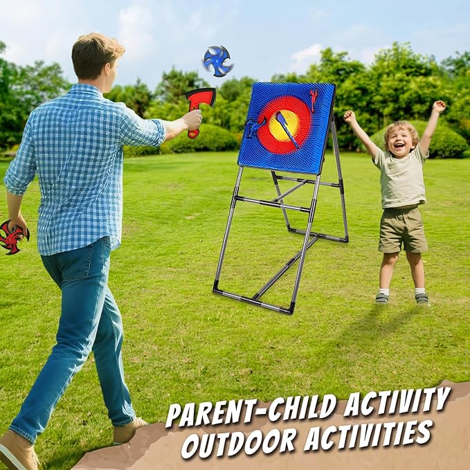 Axe Throwing Game for Backyard, Axe Throwing Target Set Games with 6 Throwing Axes & 6 Dart Bristle Target, Outdoor Indoor Yard Game for Adults Youth Kids Activity Carnival Games for Age 3-12