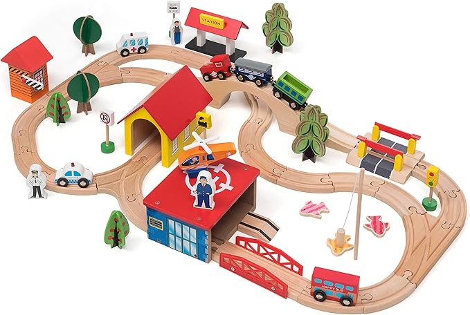 Wooden Train Set - 69 Pieces Wooden Train Tracks & Trains for Kids, Toddler Boys and Girls 3,4,5 Years Old and Upโ Premium Wood Construction Toys -Fits Thomas, Brio, IKEA, Melissa and Doug