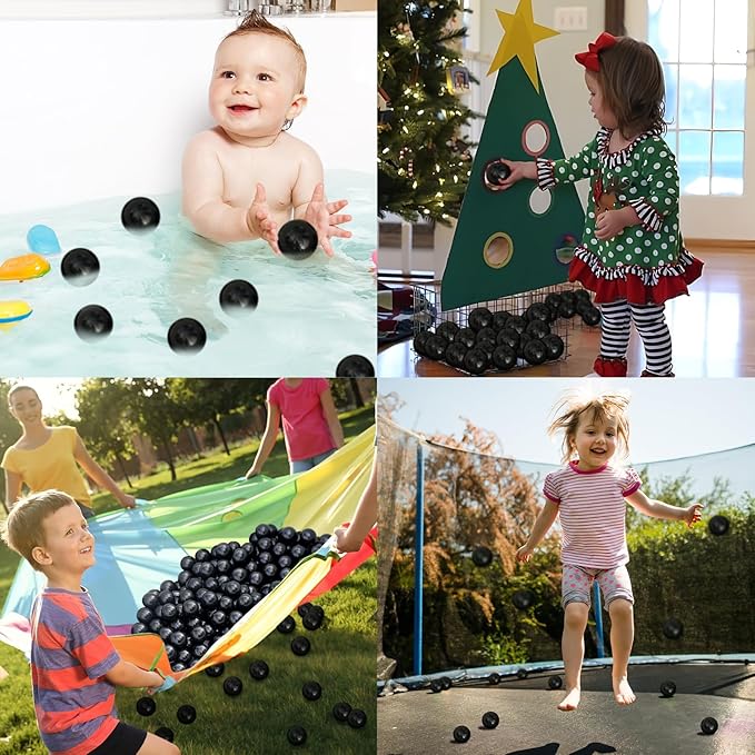 Ball Pit Balls 100 Phthalate Free BPA Free Crush Proof 2.16 Inches Plastic Balls for Ball Pit Ideal Gift for Toddlers Babies Kids Pool Water Toys Play Tent, Black