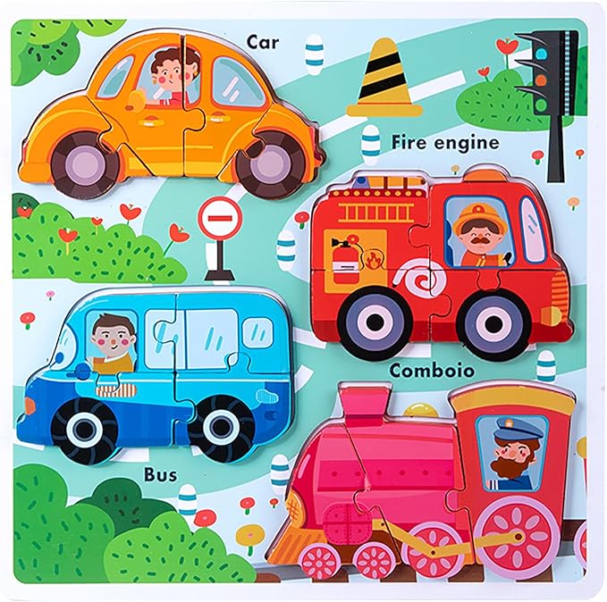 Wooden Puzzles for Toddlers 2-4 ,Vehicle & Dinosaur Toddler Puzzles Age 2-3,Toddler Toys for 2 3 Years Old Girls Boys,Montessori Learning Gifts for 2-3