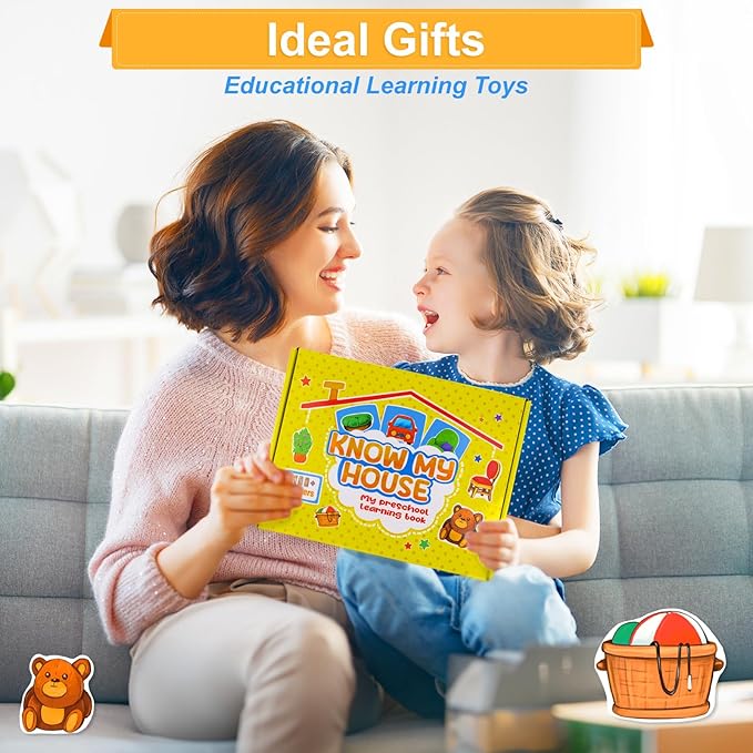 Childrens Books - Sticker Book for Toddlers 2-4 Years Pre-Assembled, Home Scenes Educational Toy - Montessori Inspired, Easy Travel, Reusable Stickers, Toys for 2-3 Year Old Girls Boys