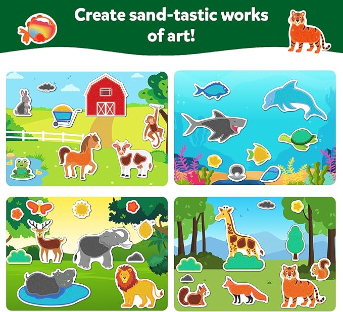 Skillmatics Sand Art Activity - Animals, Create & Stick 50+ Colorful Stickers, Creative Craft Kits & Supplies for Kids, Gifts for Girls & Boys Ages 4, 5, 6, 7, 8, 9, 10