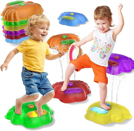CozyBomB™ Light Up Stepping Stones for Kids | Splash Water Stepping Stones, Balance Toys for Toddlers 3-5, Preschool Summer Outdoor Pool Beach Water Toy, Birthday Holiday Party Gift for Boys & Girls