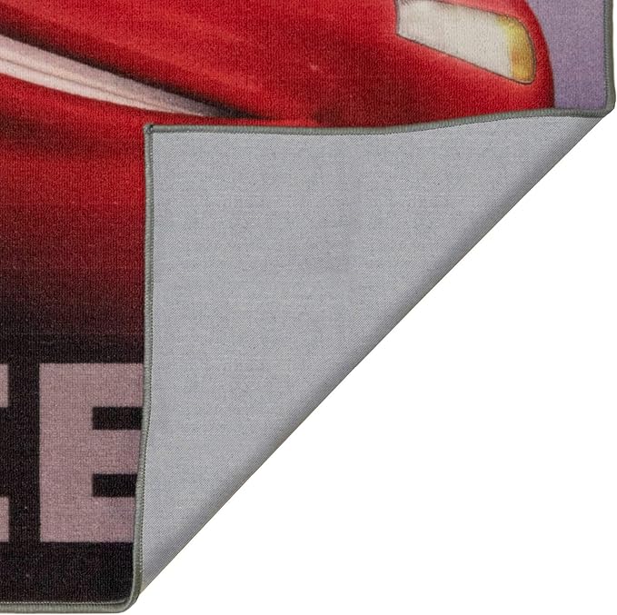 Gertmenian Disney Pixar Cars Indoor Area Rug - 4x6 Large, Non-Slip, Ideal for Children in Bedroom, Game Room, Classroom, Nursery, or Play Area - Lightning McQueen, Red/Gray, 31202