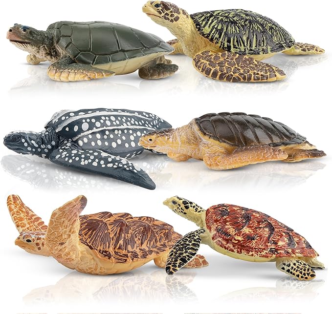 Toymany 6PCS Realistic Sea Turtle Figurines, Plastic Ocean Sea Animals Figures Set Includes of Turtles, Educational Toy Cake Toppers Christmas Birthday Gift for Kids Toddlers