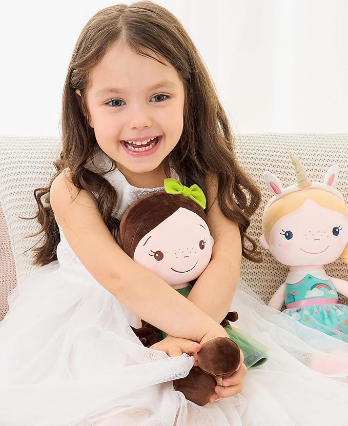 Soft Baby Doll Toys (16'') for Girls, My First Baby Rag Dolls for 1 Year Old Girl Birthday Gift Plush Doll Toys Machine Washable Baby Doll for Toddler Kids Infants - Forest Girl