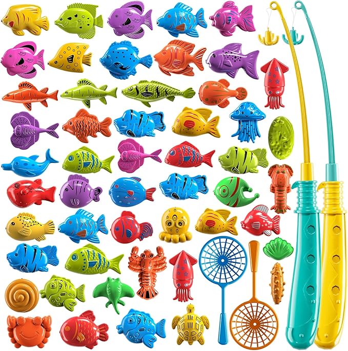 Magnet Fishing Toys Game for Kids 3 4 5 6 7 8 Years Old - Pool Toys, Bath Toys for Toddlers, Pole Rod Net, Floating Fish Toys, Outdoor Party Toys for Boys Girls Kids Age 3-8 8-12 Year Old