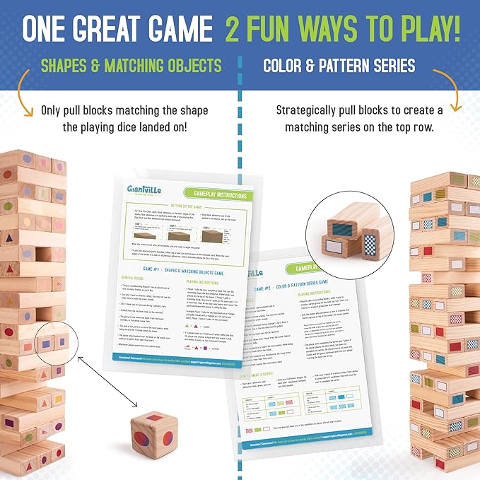 Giantville Giant Tumbling Timber Toy - Premium Pine Wood Life-Size Blocks Tower - Big Floor/Board Indoor/Outdoor Yard Game for Kids & Adults - 54-Blocks + Storage/Carry Bag - Grows Almost 4-Feet