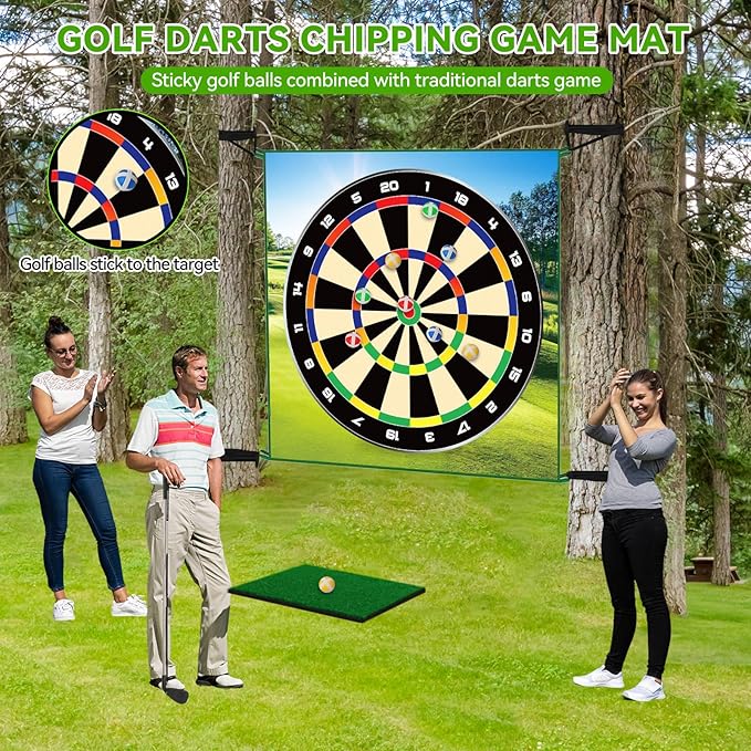Golf Game Golf Chipping Game: Double Sided Golf Games for Kids Adults, Indoor/Outdoor Golf Games Practice Hitting Mat with 20 Sticky Balls & 10 Darts, Christmas Ideal Gifts for Men Boys Girls