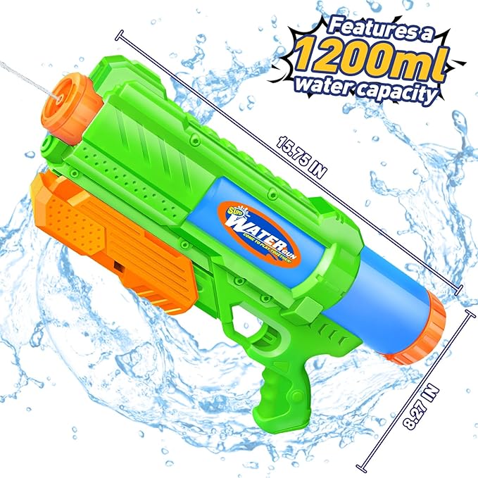 Super Water Gun for Kids Adults: 2 Pack - 1200CC Water Toy Gun Squirt Blaster Soaker Long Range High Capacity Swimming Pool Beach Outdoor Summer Fun Party Games, Gifts for Boys and Girls Green Green