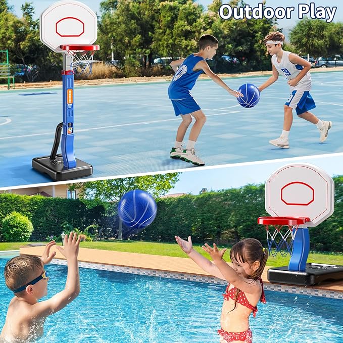 Kids Basketball Hoop for Boys Age 3 4 5 6, Adjustable Toddler Basketball Goal with 4 Balls for Indoor Outdoor Play,Poolside Basketball Hoop for Pool Basketball Toy for Boys Girls Kids Age 3-8