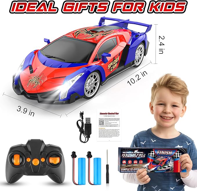Growsland Remote Control Car, 2.4Ghz Rc Cars for Boys 4-7 8-12, Electric Kids Toys for Kids with Cool LED Lights, Rechargeable Hobby Race Cars Toys for Boys Girls Ages 4-6 5-7 6-8 8-12 Birthday Gift