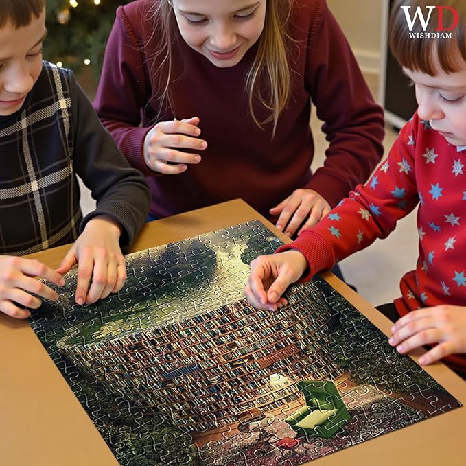 Jigsaw Puzzles 2 Pack 1000 Pieces - WISHDIAM Puzzles for Adults - Bookshelf Canal Adventure Vessel Impossible Difficult Challenging Funny Puzzles for Home Decor Birthday Party Gifts Toy for Men Women