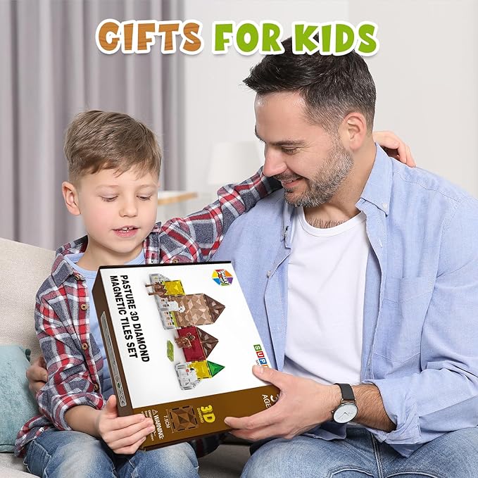 Magnetic Tiles for Kids Ages 4-8, Farm Magnet Tile Set with Animals for Toddlers Ages 3+ Boys Girls, Magnets Building Blocks Toy for Travel, Stem Educational Toys for Preschool