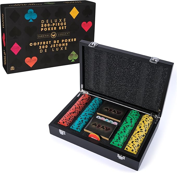 Spin Master Games, Cardinal Legacy Deluxe 200-Piece Poker Set, Premium Dual-Toned Poker Chips in Wooden Storage Case, 2-10 Players, for Ages 10 & Up
