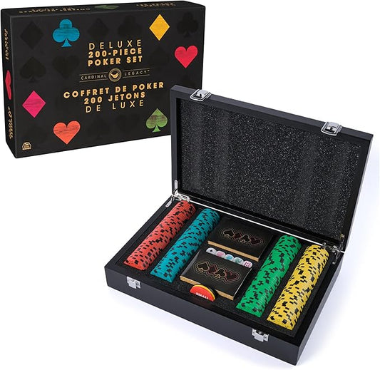 Spin Master Games, Cardinal Legacy Deluxe 200-Piece Poker Set, Premium Dual-Toned Poker Chips in Wooden Storage Case, 2-10 Players, for Ages 10 & Up