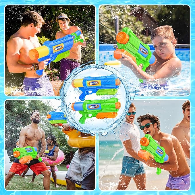 Super Water Gun for Kids Adults: 2 Pack - 1200CC Water Toy Gun Squirt Blaster Soaker Long Range High Capacity Swimming Pool Beach Outdoor Summer Fun Party Games, Gifts for Boys and Girls Blue Green