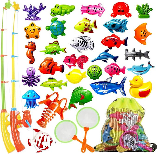 Goody King Magnetic Fishing Game Pool Toys for Kids - Outdoor Indoor Water Table Toys Carnival Party Water Bath Toy for Toddlers 1-3 4 5 6 Years Old 2 Players Gift (Medium)