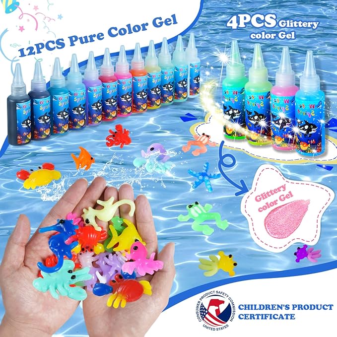 Magic Water Elf Toy Kit,Aqua Water Gel with 16 Magic Gels and 15 Shape Molds,Water Beads for Kids,Fun Summer DIY Craft Kit, Birthday Gifts & Party Favors for Kids Ages 3+