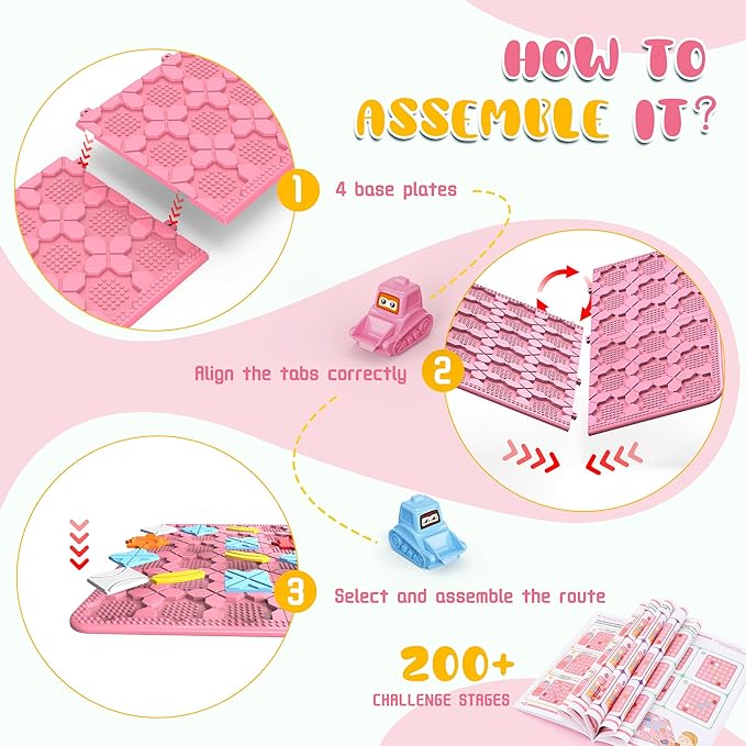 Road Builder Kids Logic Toys: Large Puzzle STEM Board Games, Educational Montessori Toys Birthday Gifts for Age 4-8 Year Old (Pink)