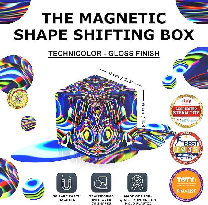 SHASHIBO Shape Shifting Box - STEM Magnetic Fidget Cube That Transforms Into Over 70 Shapes, Download Fun in Motion Toys Mobile App (Technicolor)