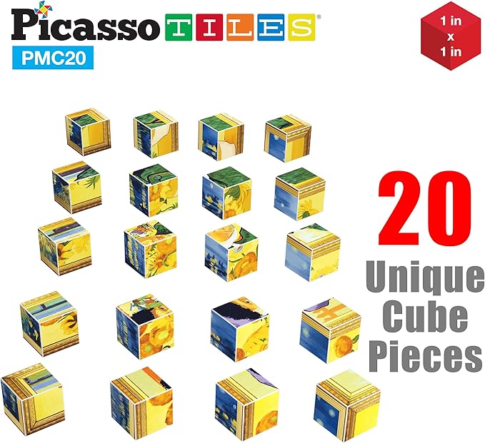PicassoTiles 1” Magnetic Puzzle Building Cubes Blocks for kids, Van Gogh puzzle, Mona Lisa Hand puzzle, kids toys 3+ year old boy girl, STEM toys, Toddler, Teen,Young Explorers,Educational Popular Art