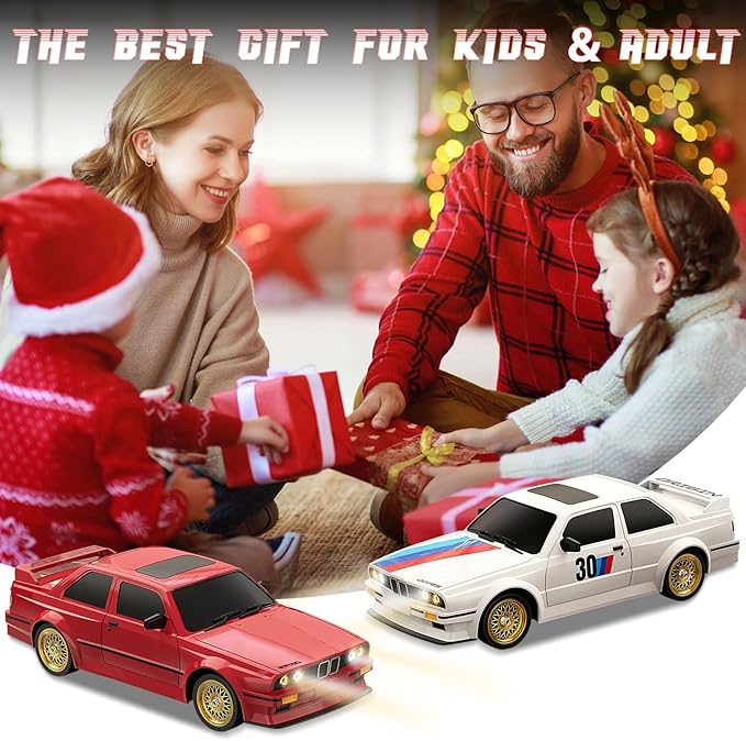 RC Drift Car 2.4GHz 1:16 Scale 4WD 30KM/H High Speed Remote Control Cars Vehicle with LED Lights 2Pcs Rechargeable Batteries Drifting Tires Racing Sport Toy Cars for Adults Boys Girls Kids Gift