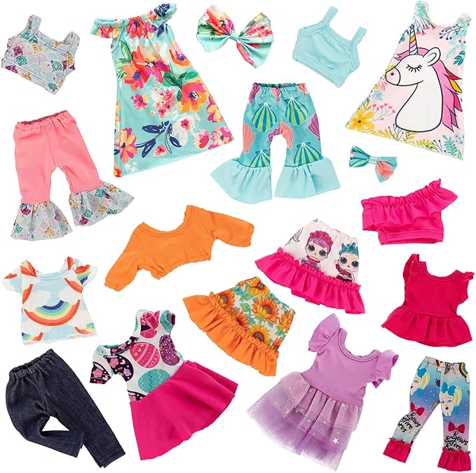 Ecore Fun 10 Sets 14.5 Inch Doll Clothes Outfits Dresses Pajamas Hair Clips for 15 Inch Girl Dolls