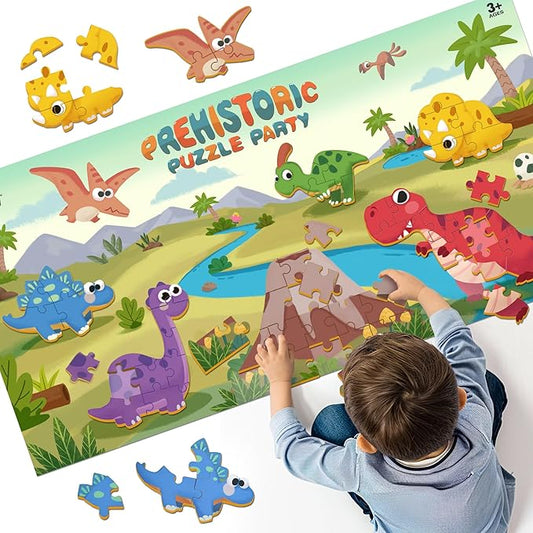 iPlay, iLearn Floor Puzzle for Kids Ages 3-5 4-6, Dinosaur Jigsaw Puzzle, 52Pcs Wooden Jumbo Dino Animal Puzzles Game, Toddler Educational Learning Toy, Preschool Birthday Gifts for Boy Girl Child