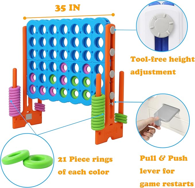SDADI Jumbo 4 in a Row Game, 4-to-Score Giant Game Set with Adjustable Height (2.5-3.5 FT) for Kids & Adults, Indoor/Outdoor Connect Game with Quick-Release Slider, Perfect for Family and Party Games